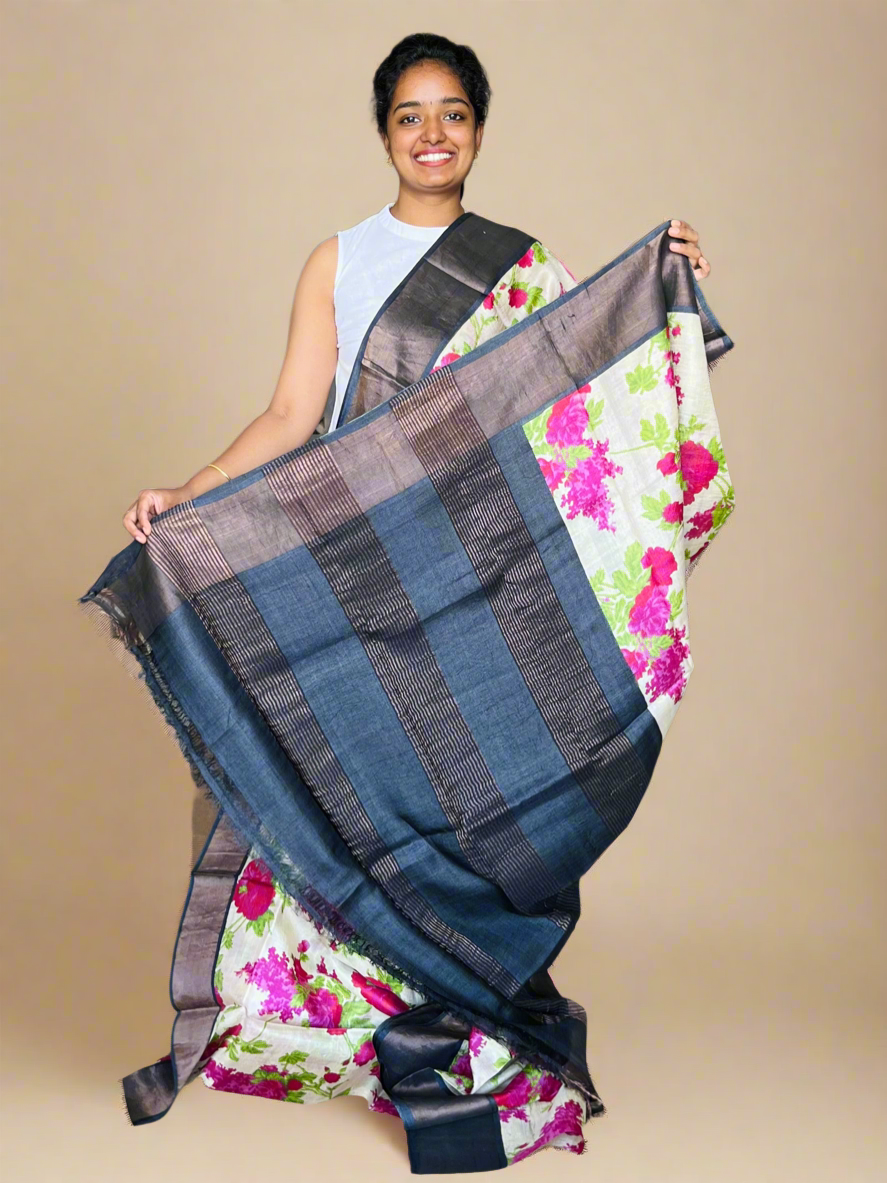 Tussar Silk Saree with Prints