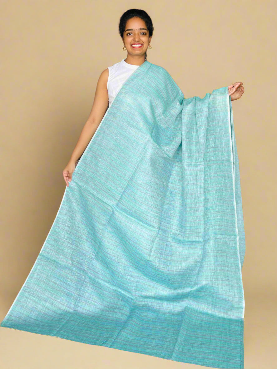 Cyan and Grey Linen Saree