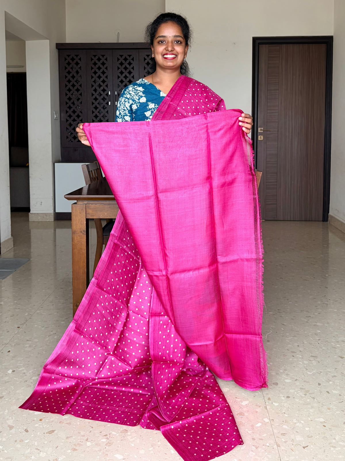 Magenta Tussar Silk Saree with Prints