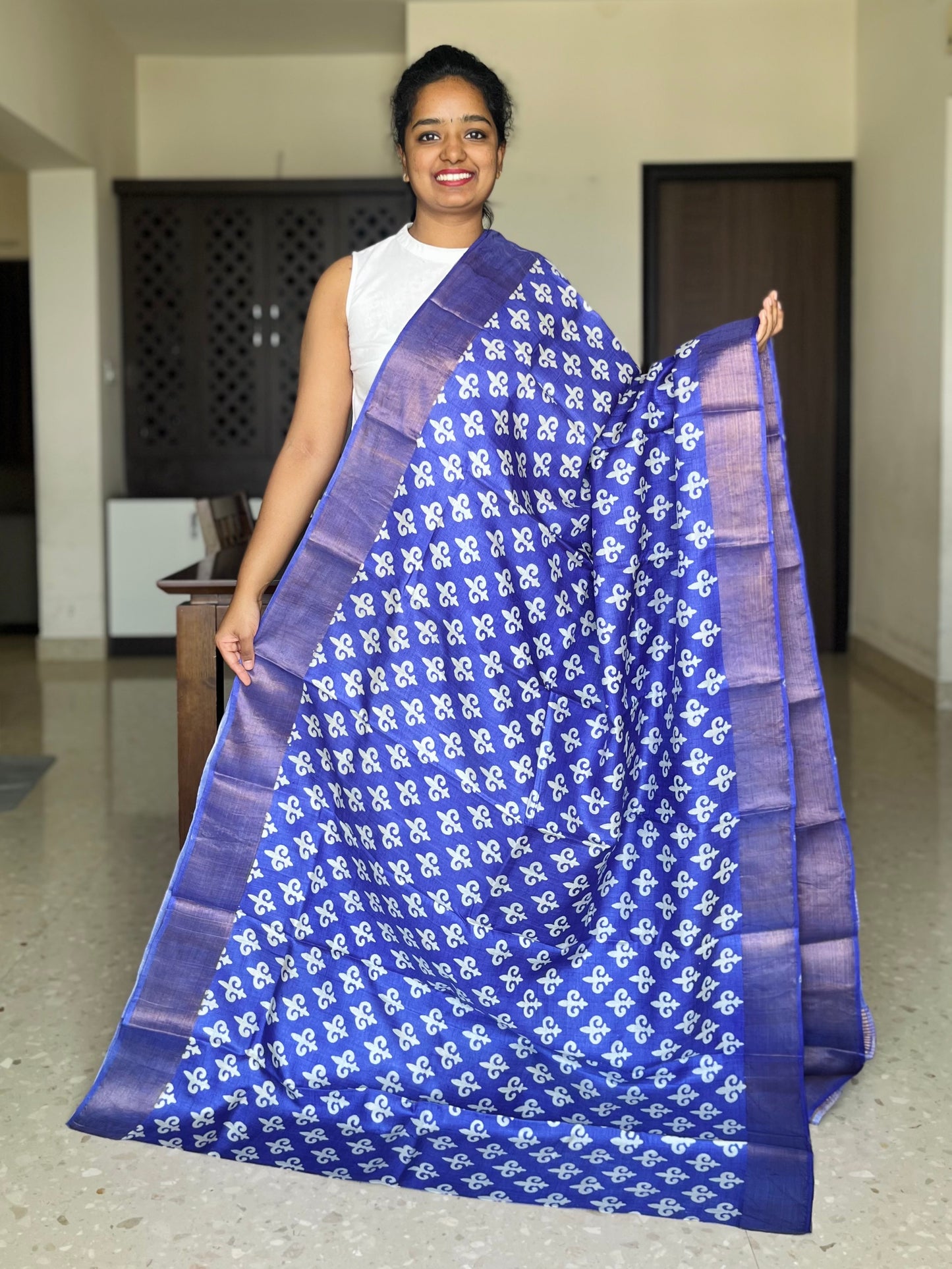 Violet Tussar Silk Saree with Prints