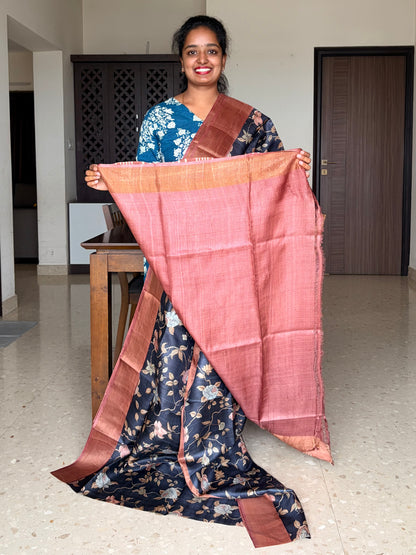 Black and Brown Tussar Silk Saree with Prints