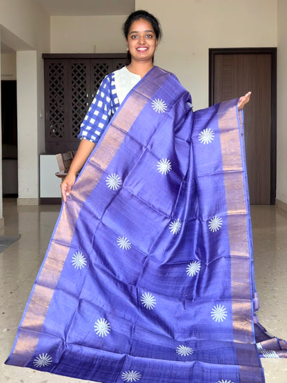 Violet Tussar Silk Saree with Prints