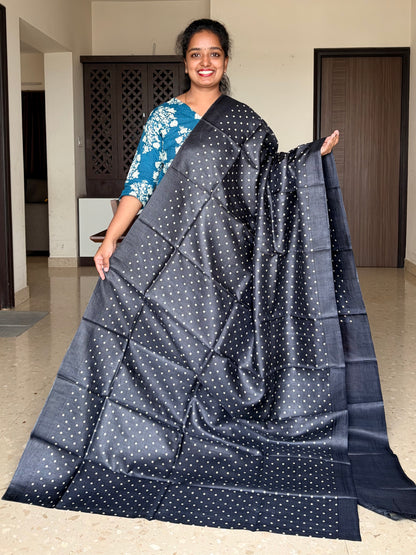 Black Tussar Silk Saree with Prints