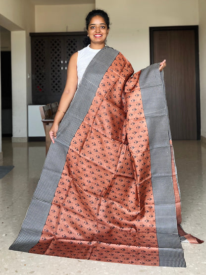 Brown Tussar Silk Saree with Prints