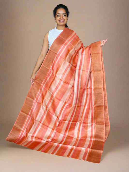 Orange Tussar Silk Saree with Prints