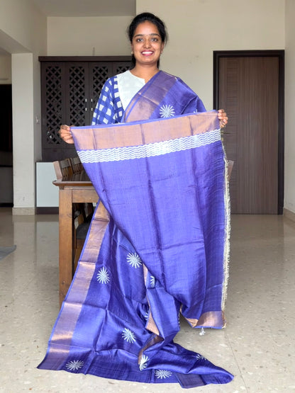 Violet Tussar Silk Saree with Prints
