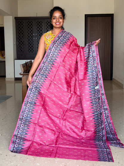 Pink Tussar Silk Saree with Prints