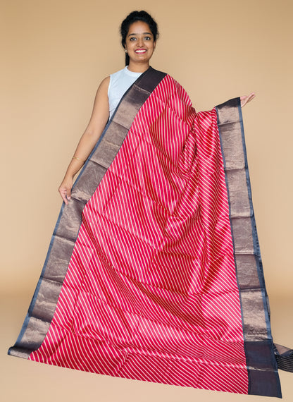 Red and Black Tussar Silk Saree with Prints