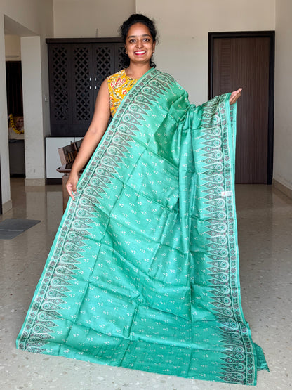 Green Tussar Silk Saree with Prints