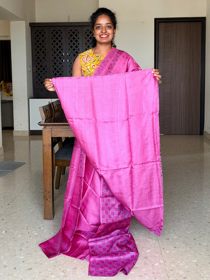 Pink Tussar Silk Saree with Prints