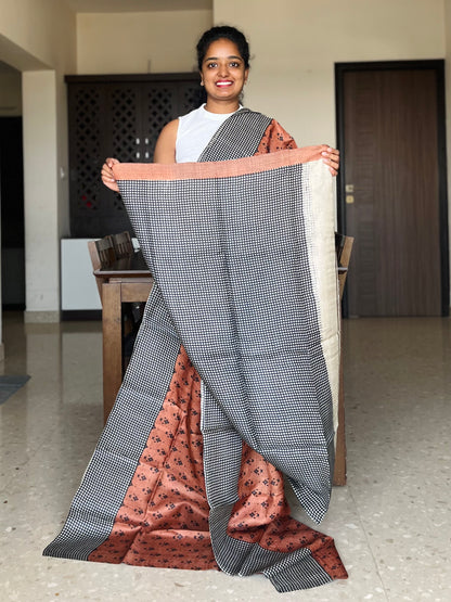 Brown Tussar Silk Saree with Prints