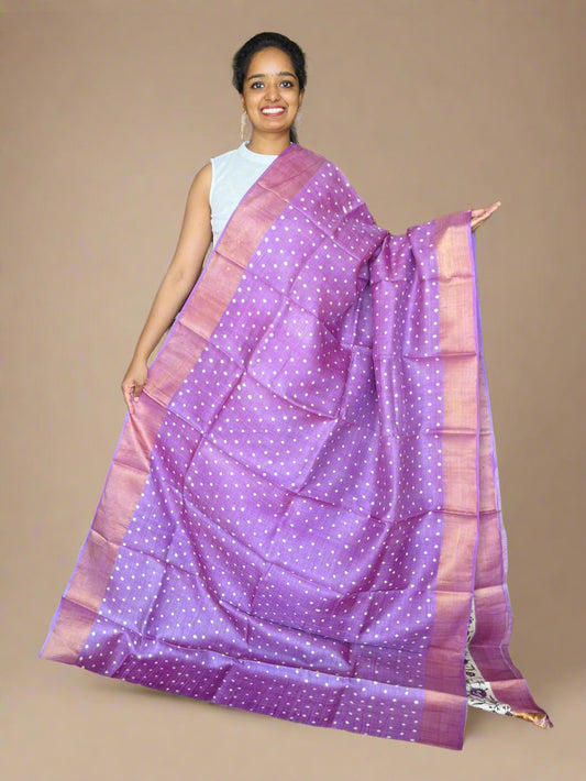 Lavender Tussar Silk Saree with Print