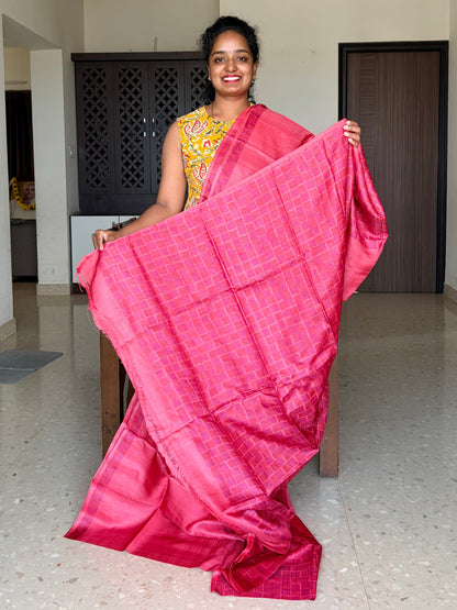 Peach Tussar Silk Saree with Prints