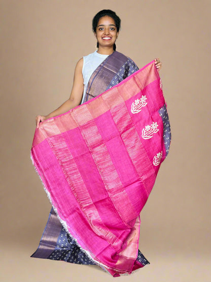 Plum and Magenta Tussar Silk Saree with Print