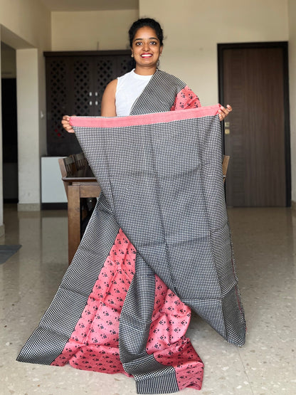 Pink Tussar Silk Saree with Prints