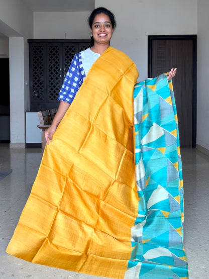 Mustard Tussar Silk Saree with Prints