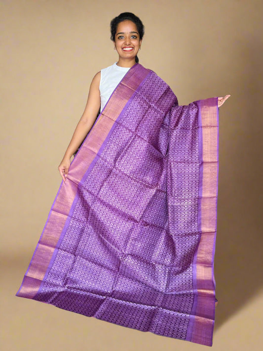 Lilac and Lavender Tussar Silk Saree with Prints
