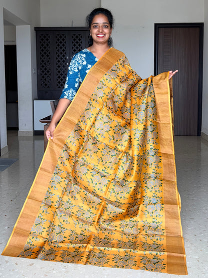 Orange Tussar Silk Saree with Prints