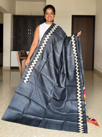 Black Tussar Silk Saree with Prints