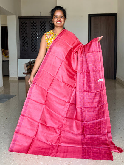 Peach Tussar Silk Saree with Prints