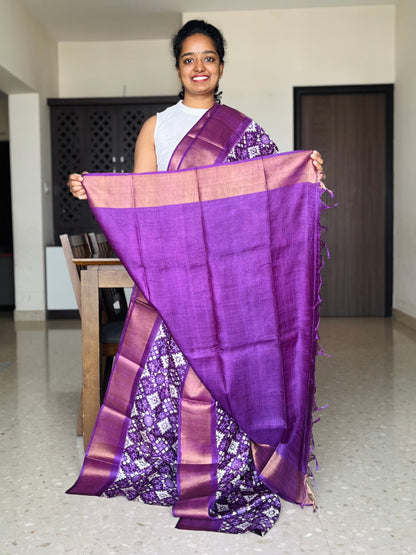 Purple Tussar Silk Saree with Prints