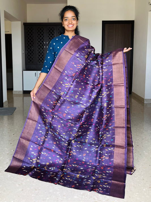 Violet Tussar Silk Saree with Prints
