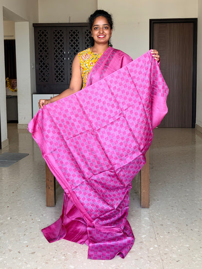Pink Tussar Silk Saree with Prints