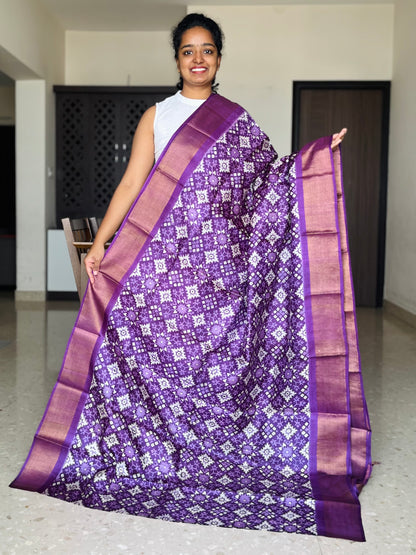 Purple Tussar Silk Saree with Prints