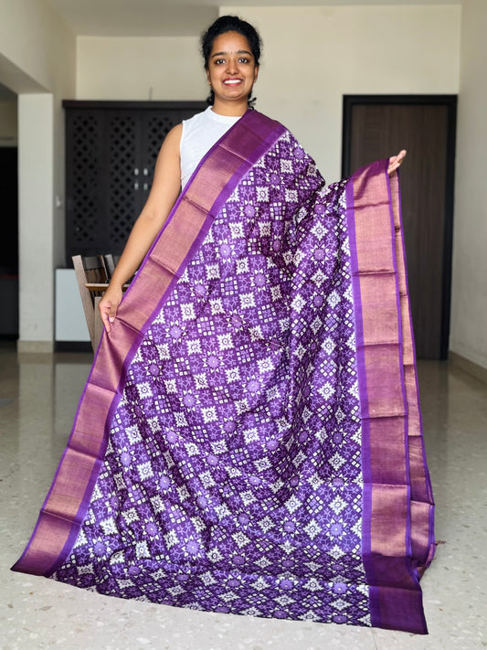 Purple Tussar Silk Saree with Prints