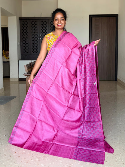 Pink Tussar Silk Saree with Prints