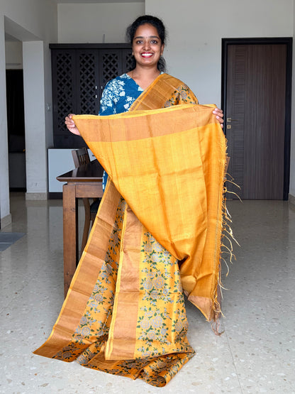 Orange Tussar Silk Saree with Prints
