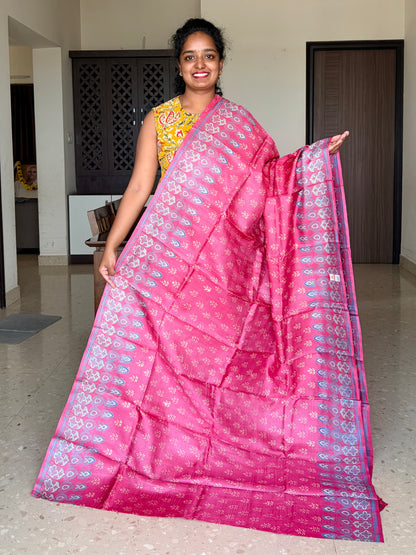 Coral Tussar Silk Saree with Prints