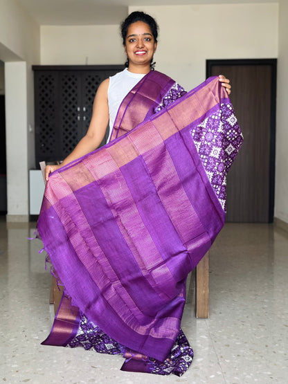 Purple Tussar Silk Saree with Prints
