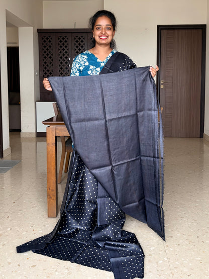 Black Tussar Silk Saree with Prints