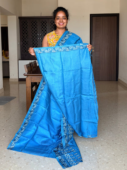 Blue Tussar Silk Saree with Prints