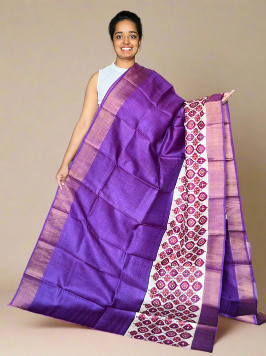 Violet Tussar Silk Saree with Prints