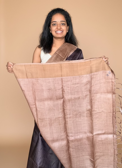Brown Tussar Silk Saree with Prints